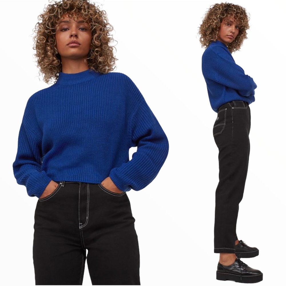 H&M Divided Ribbed Mock Neck Sweater Blue Small